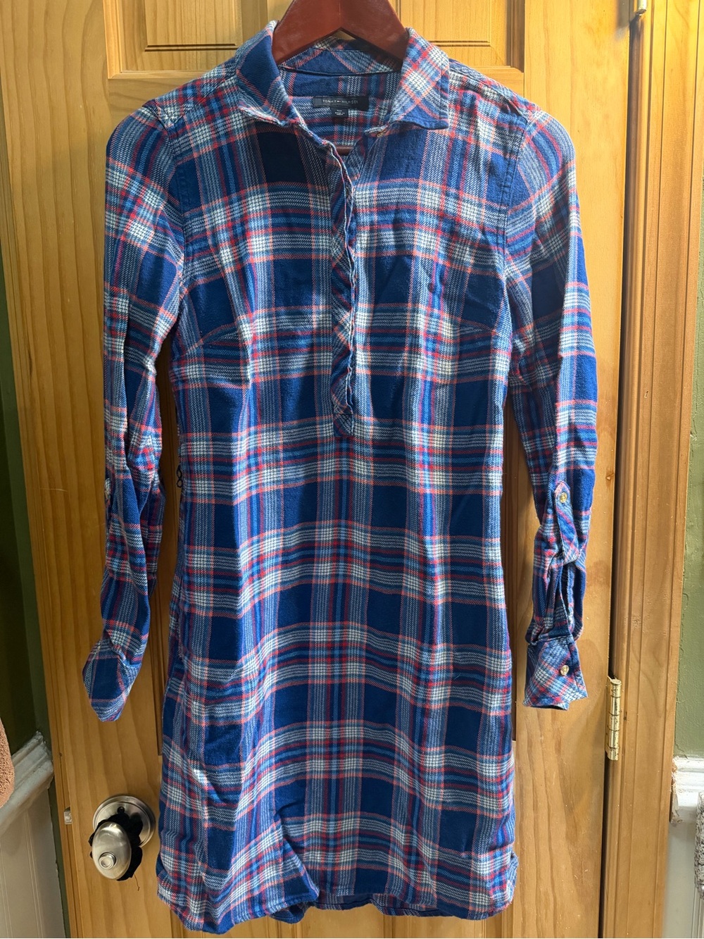 Tommy Hilfiger Blue and White Plaid Long-Sleeve Tunic